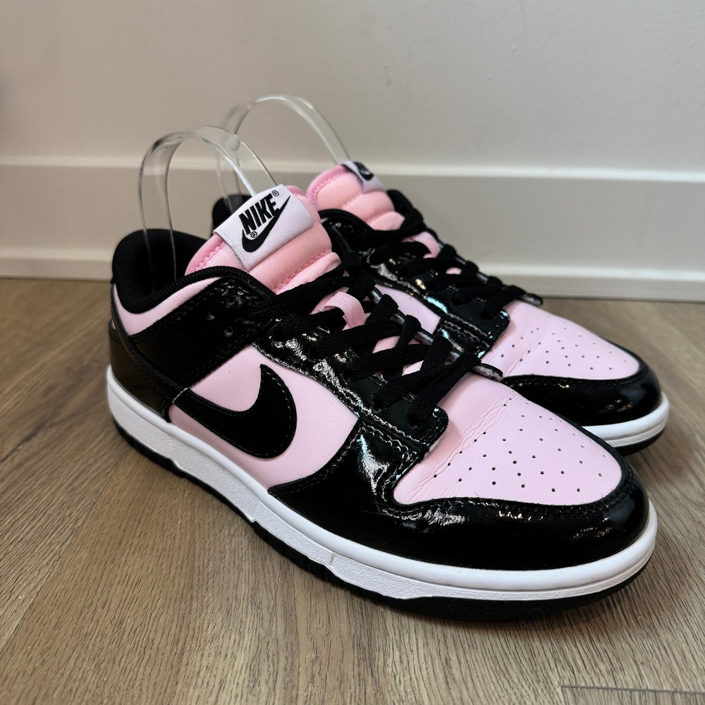 Nike Dunk Low Pink Black Patent Leather Sneakers DJ9955-600 Womens Shoes Size 7 - Picture 2 of 9
